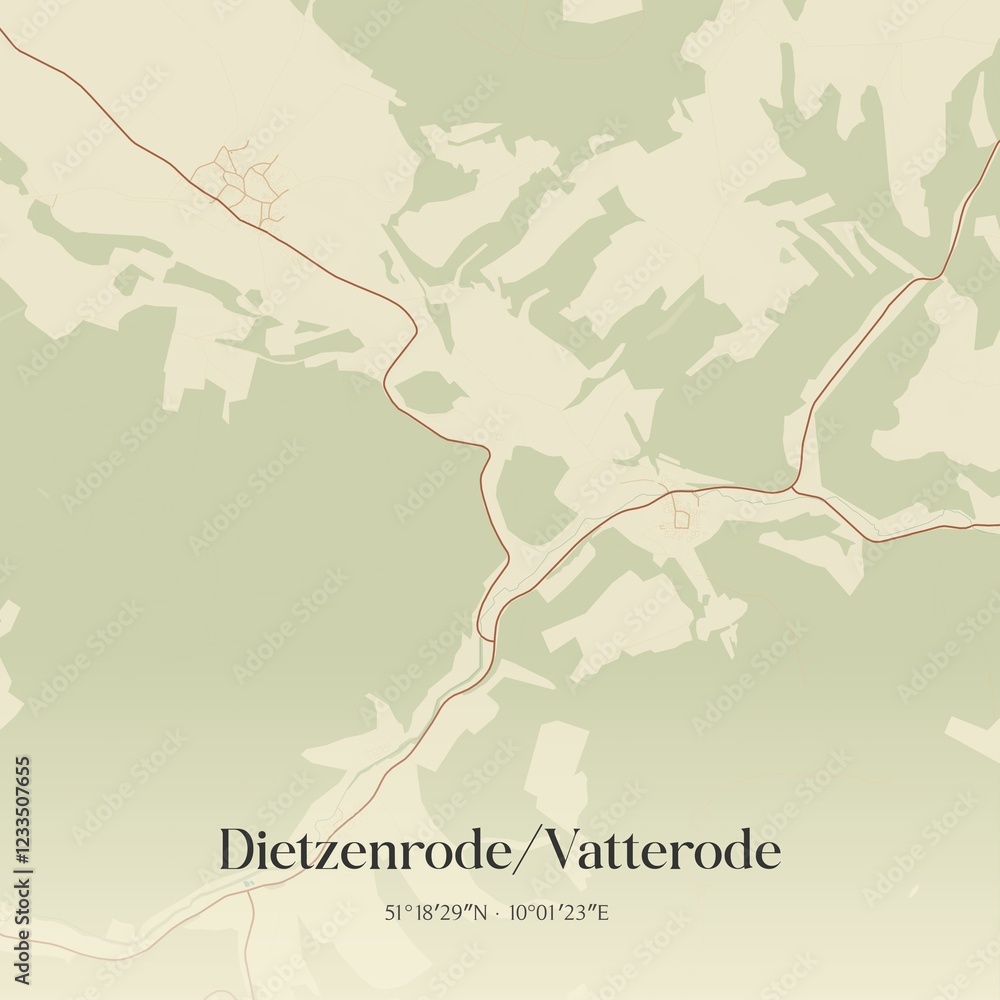 Fototapeta premium Vintage map of Dietzenrode/Vatterode, Germany.