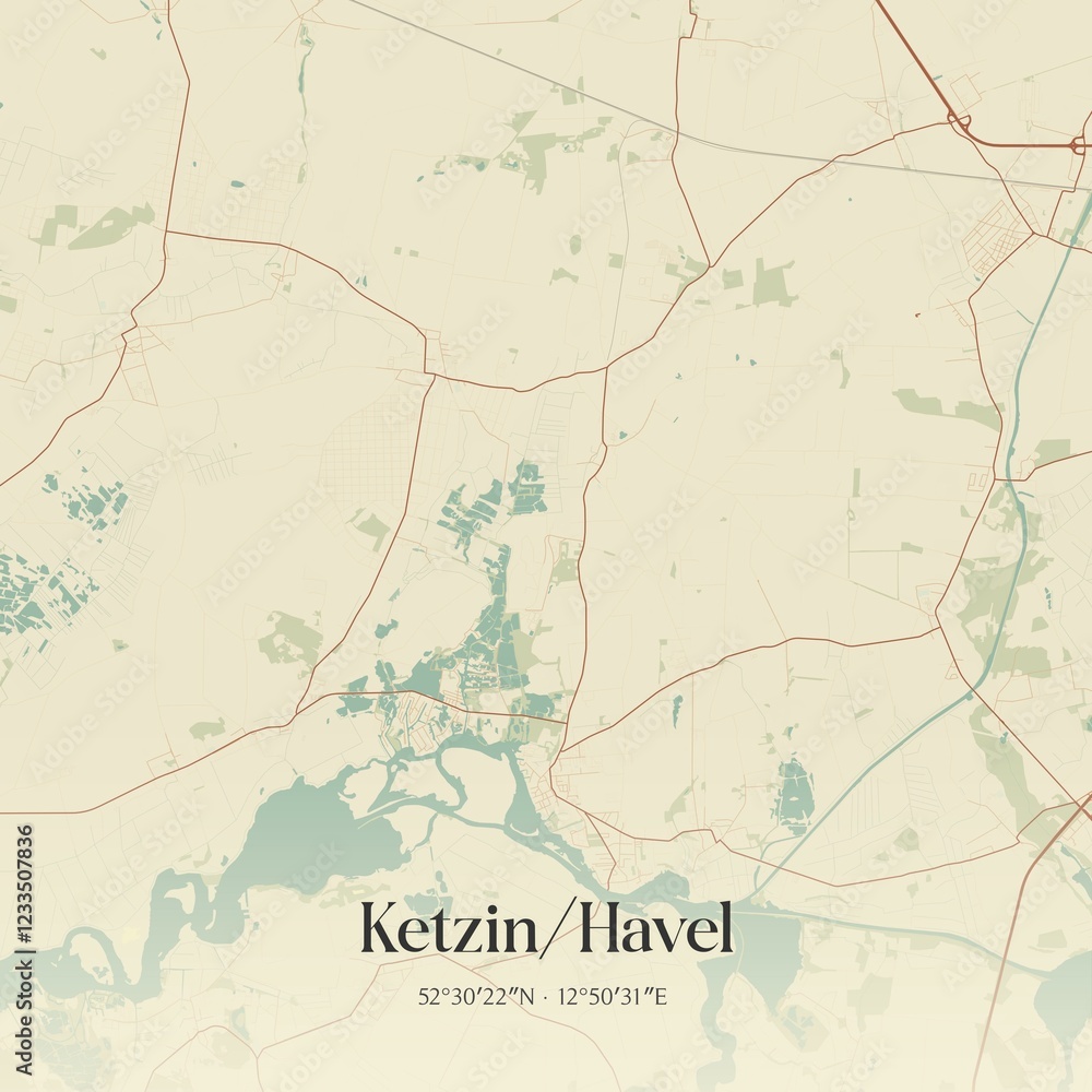 Fototapeta premium Vintage map of Ketzin/Havel, Germany.