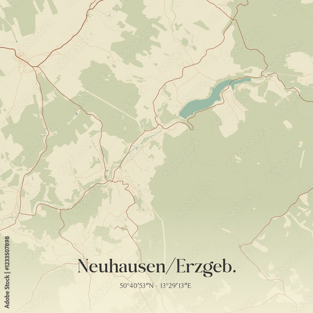 Fototapeta premium Vintage map of Neuhausen/Erzgeb., Germany.