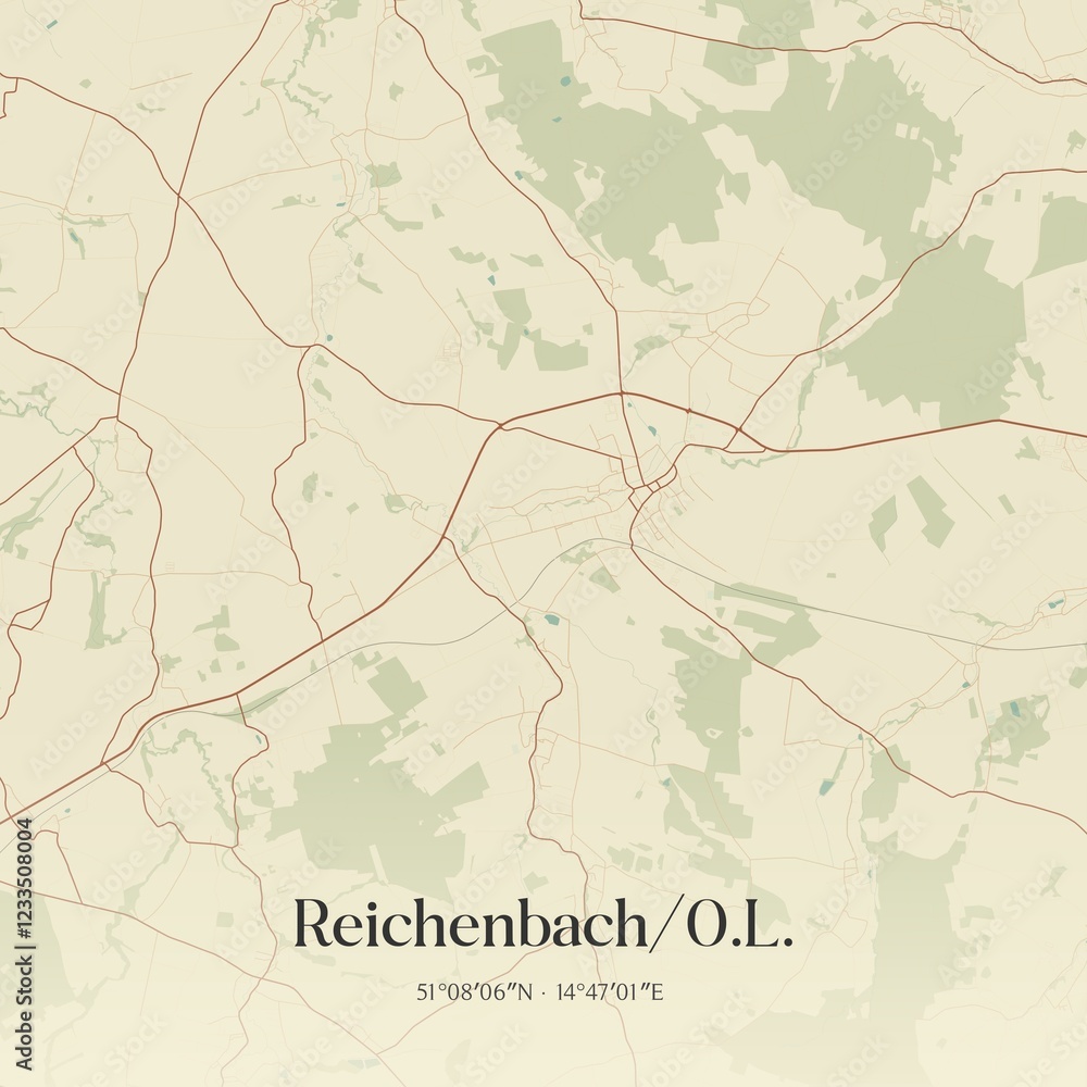 Fototapeta premium Vintage map of Reichenbach/O.L., Germany.