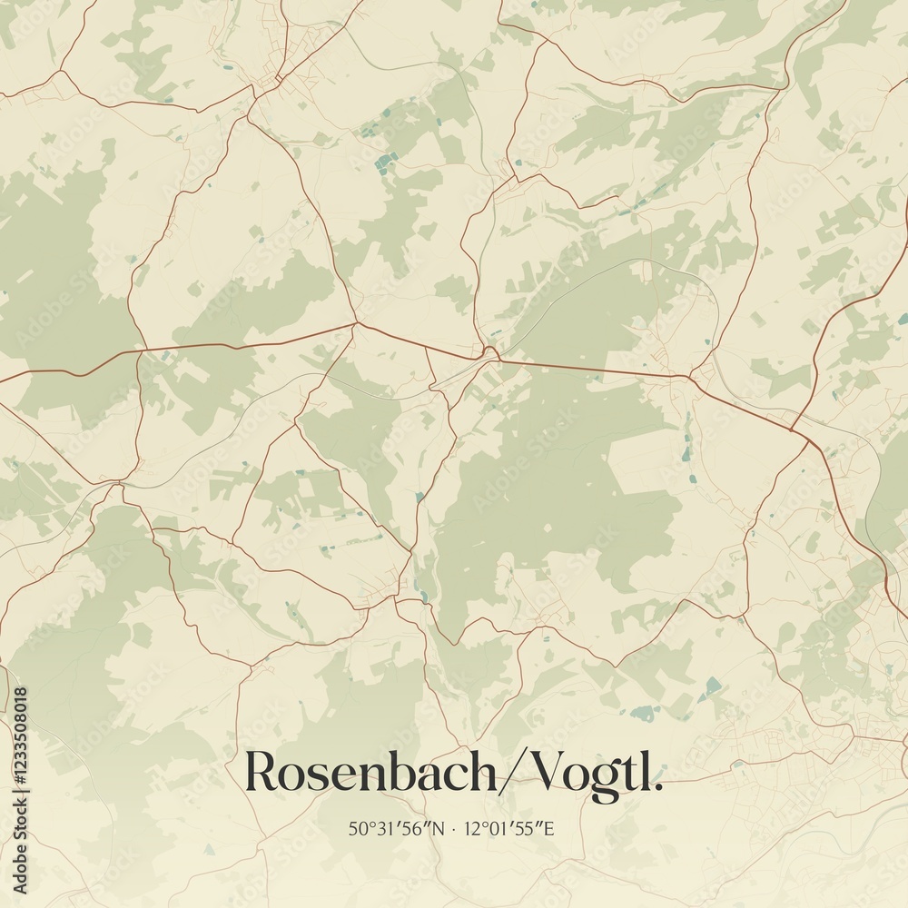 Fototapeta premium Vintage map of Rosenbach/Vogtl., Germany.