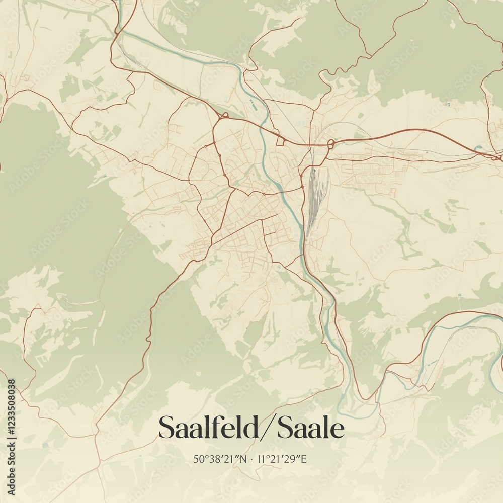 Fototapeta premium Vintage map of Saalfeld/Saale, Germany.