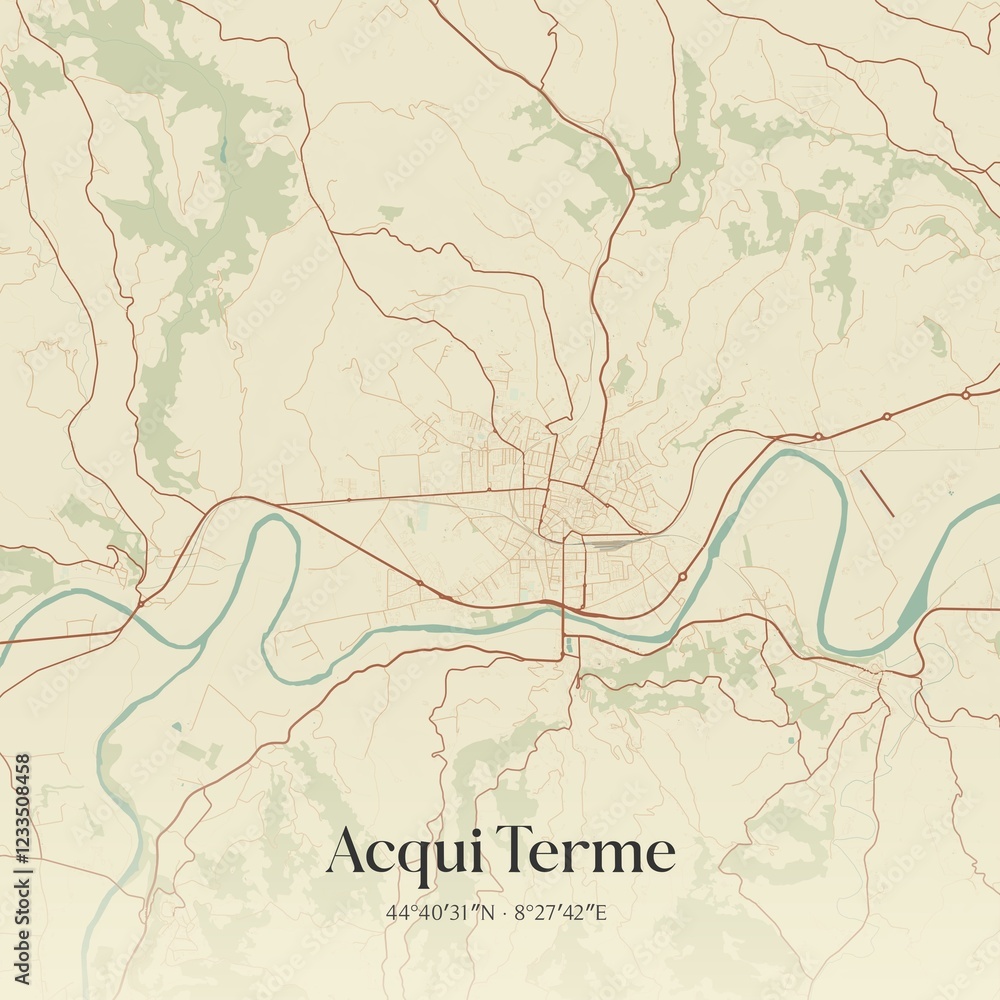 Fototapeta premium Vintage map of Acqui Terme, Italy.