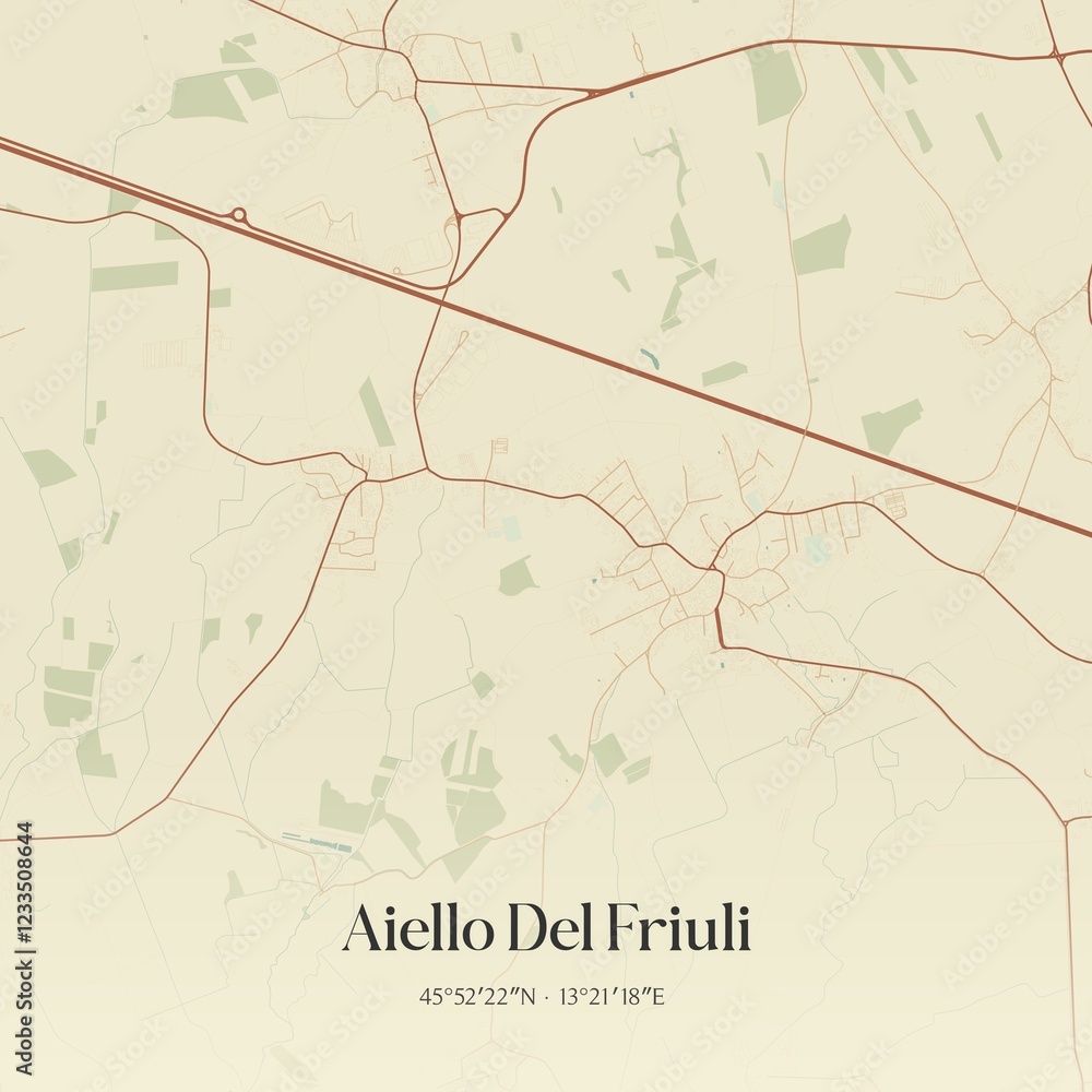Fototapeta premium Vintage map of Aiello Del Friuli, Italy.