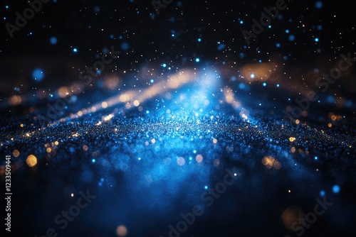 Blue and gold particle light trails, abstract background, futuristic design, website banner photo