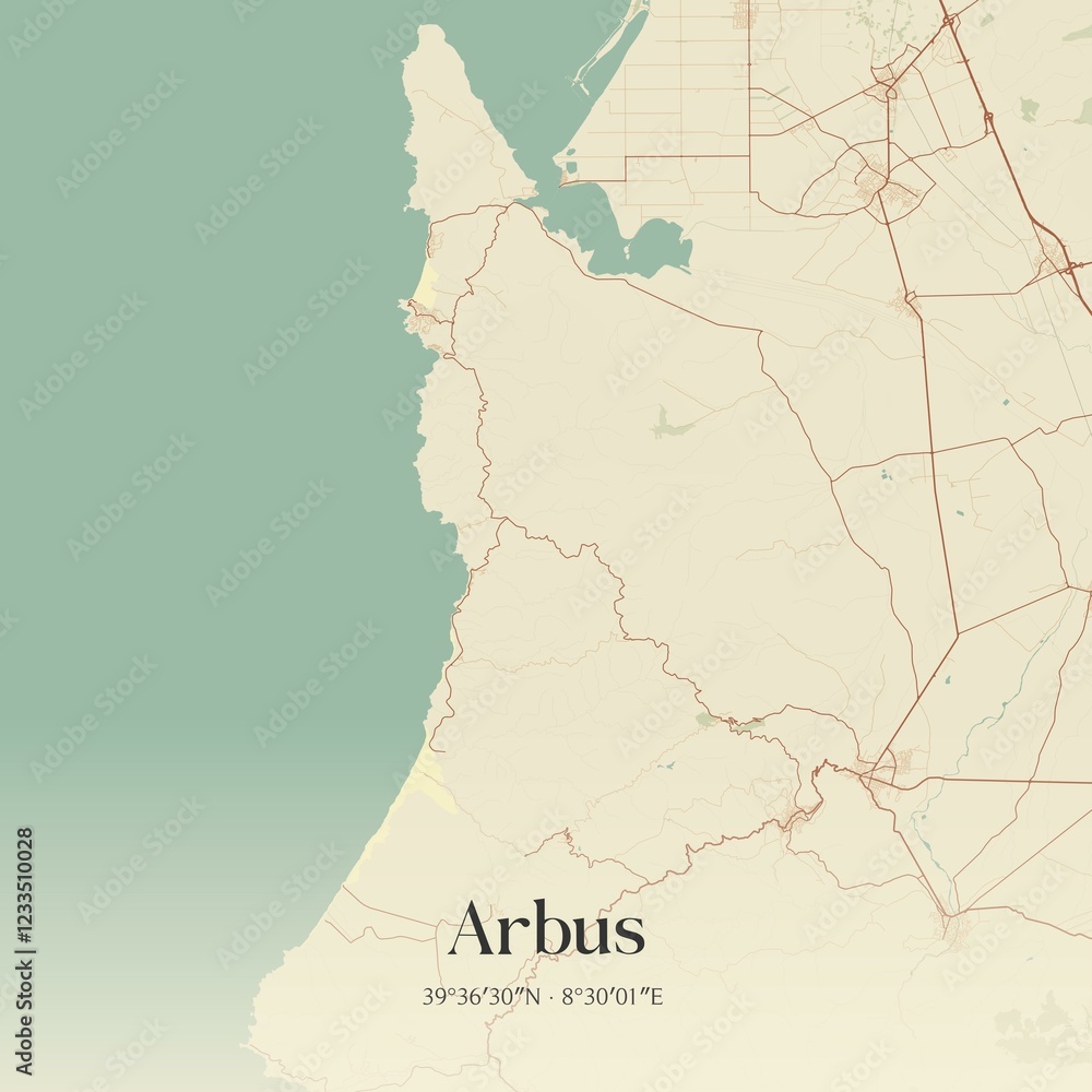Fototapeta premium Vintage map of Arbus, Italy.