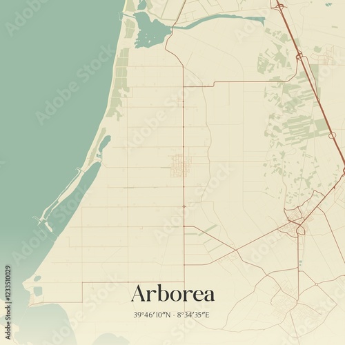 Fototapeta Naklejka Na Ścianę i Meble -  Vintage map of Arborea, Italy.