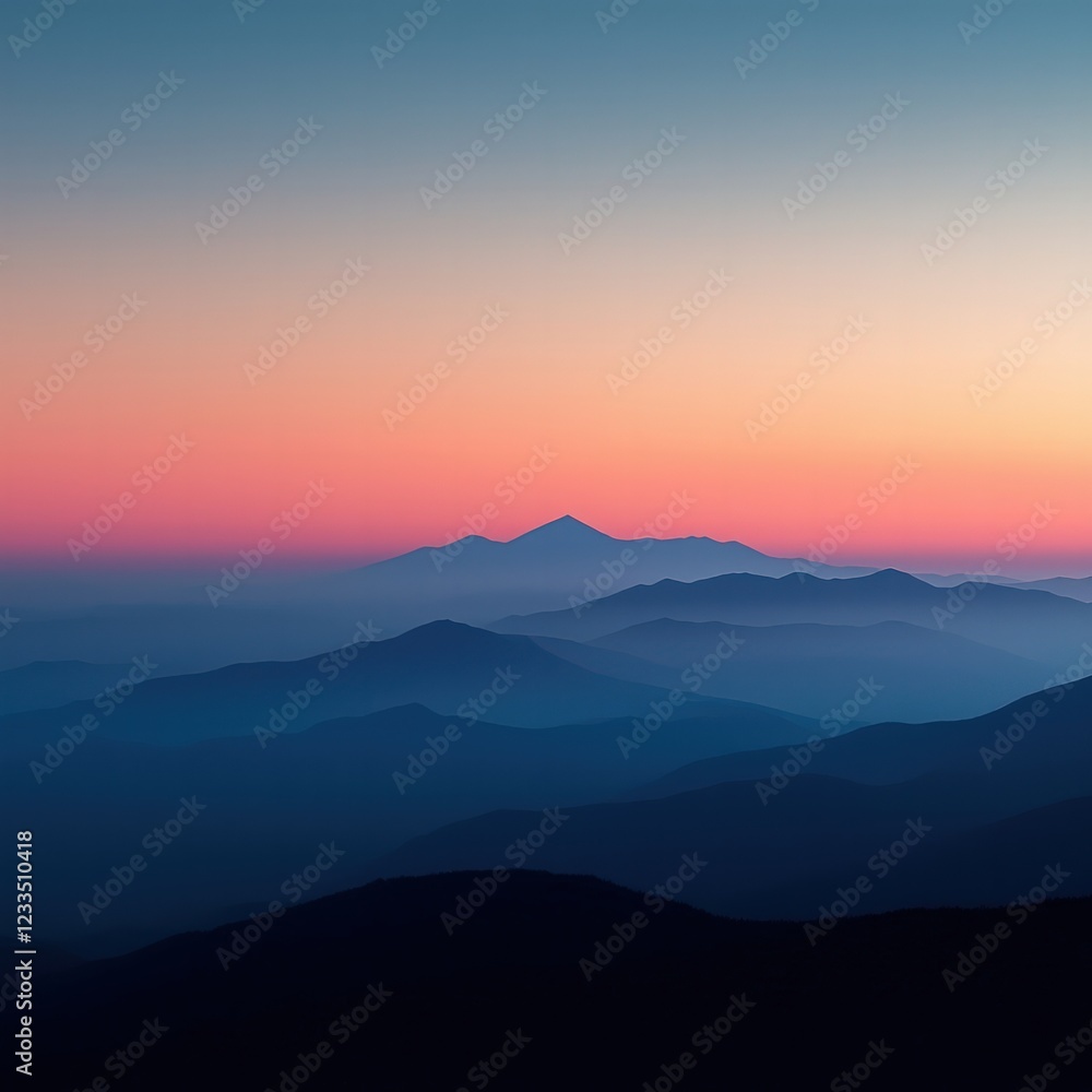 Obraz premium Serene Mountain Landscape Under a Colorful Sunset Sky with Silhouetted Peaks