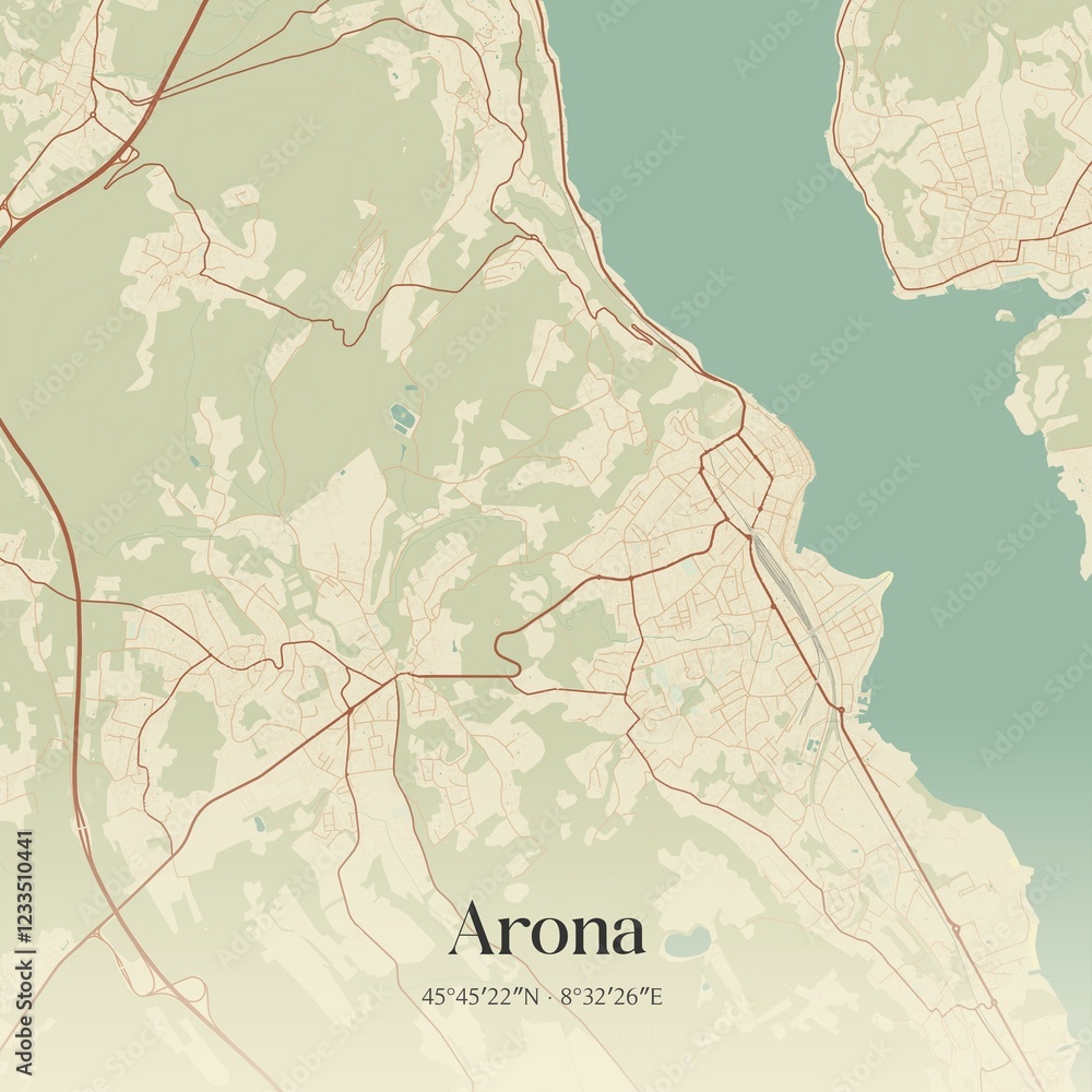 Vintage map of Arona, Italy.