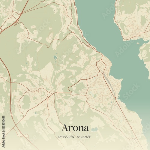 Obraz na płótnie Vintage map of Arona, Italy. w salonie