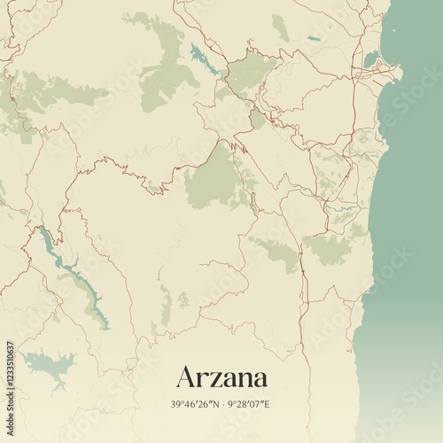 Vintage map of Arzana, Italy. photo