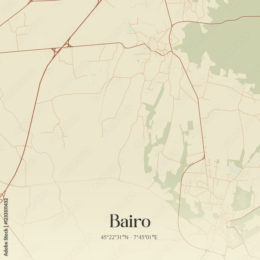 Fototapeta premium Vintage map of Bairo, Italy.