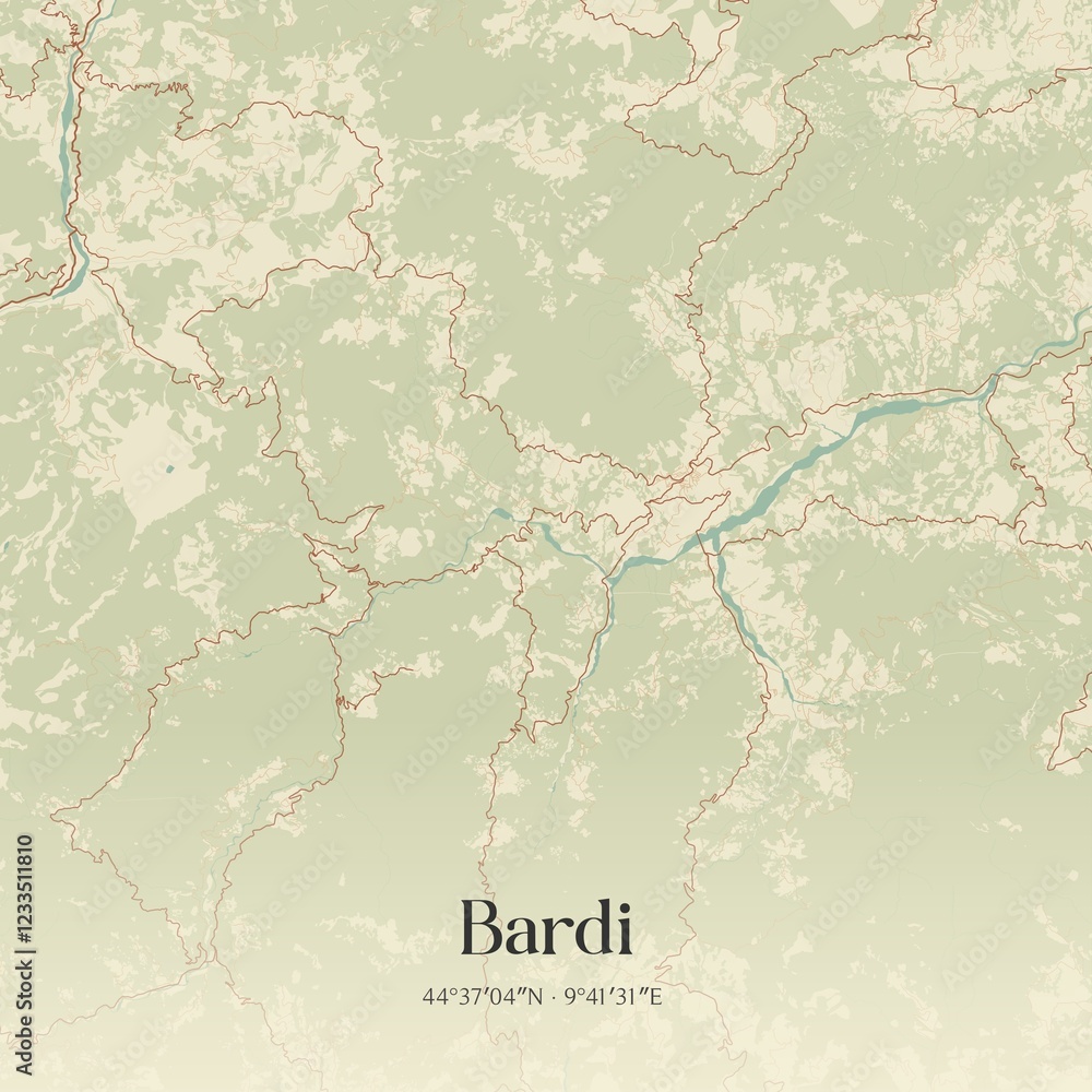 Fototapeta premium Vintage map of Bardi, Italy.