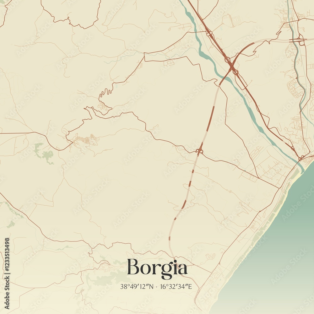 Fototapeta premium Vintage map of Borgia, Italy.