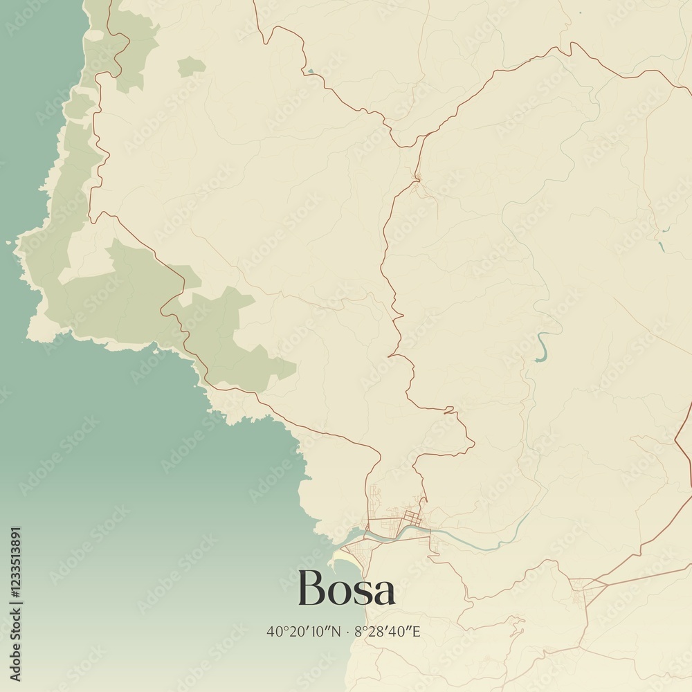 Fototapeta premium Vintage map of Bosa, Italy.