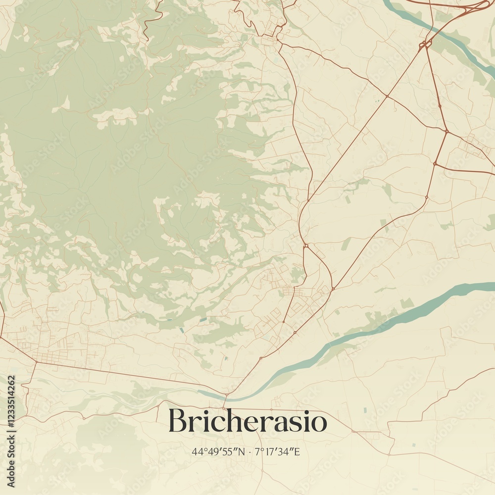 Fototapeta premium Vintage map of Bricherasio, Italy.