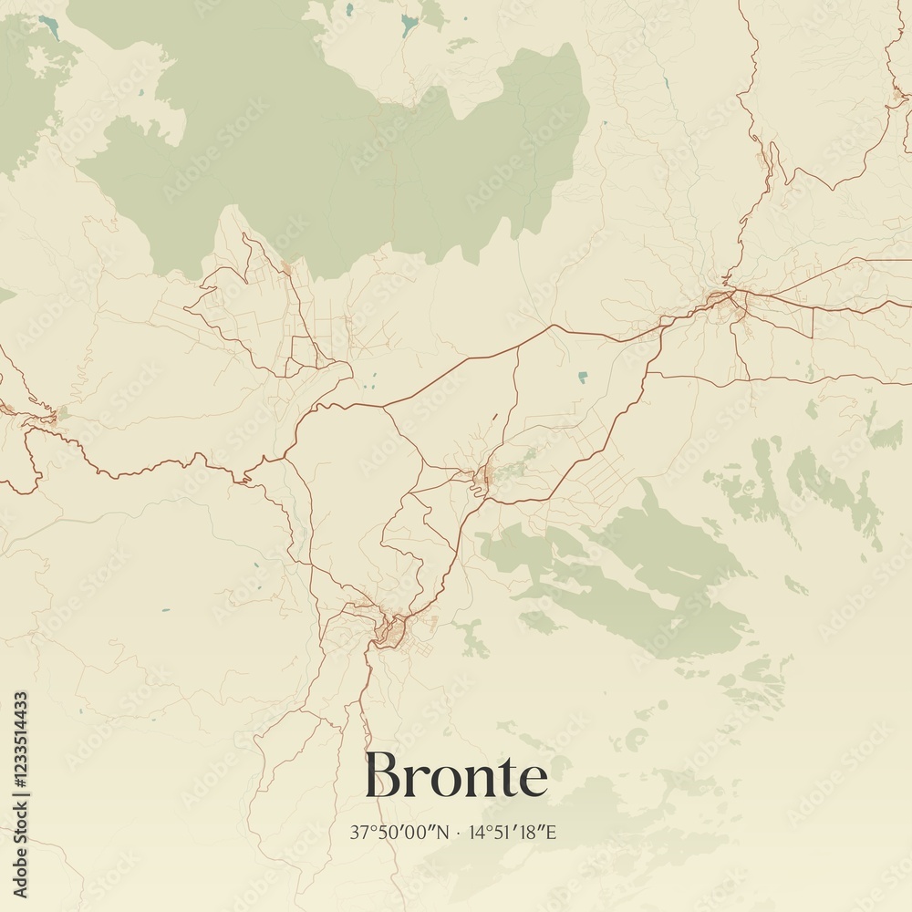 Fototapeta premium Vintage map of Bronte, Italy.