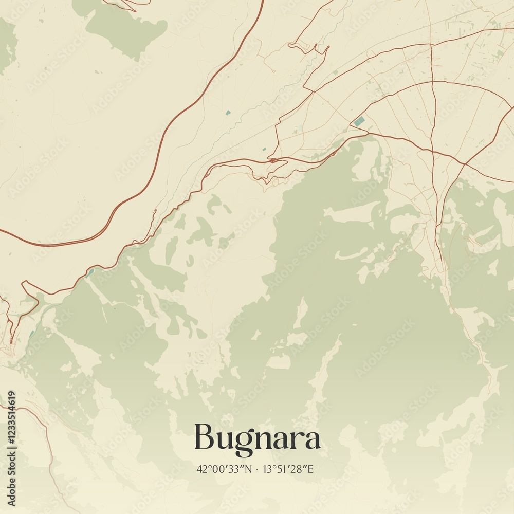 Obraz premium Vintage map of Bugnara, Italy.