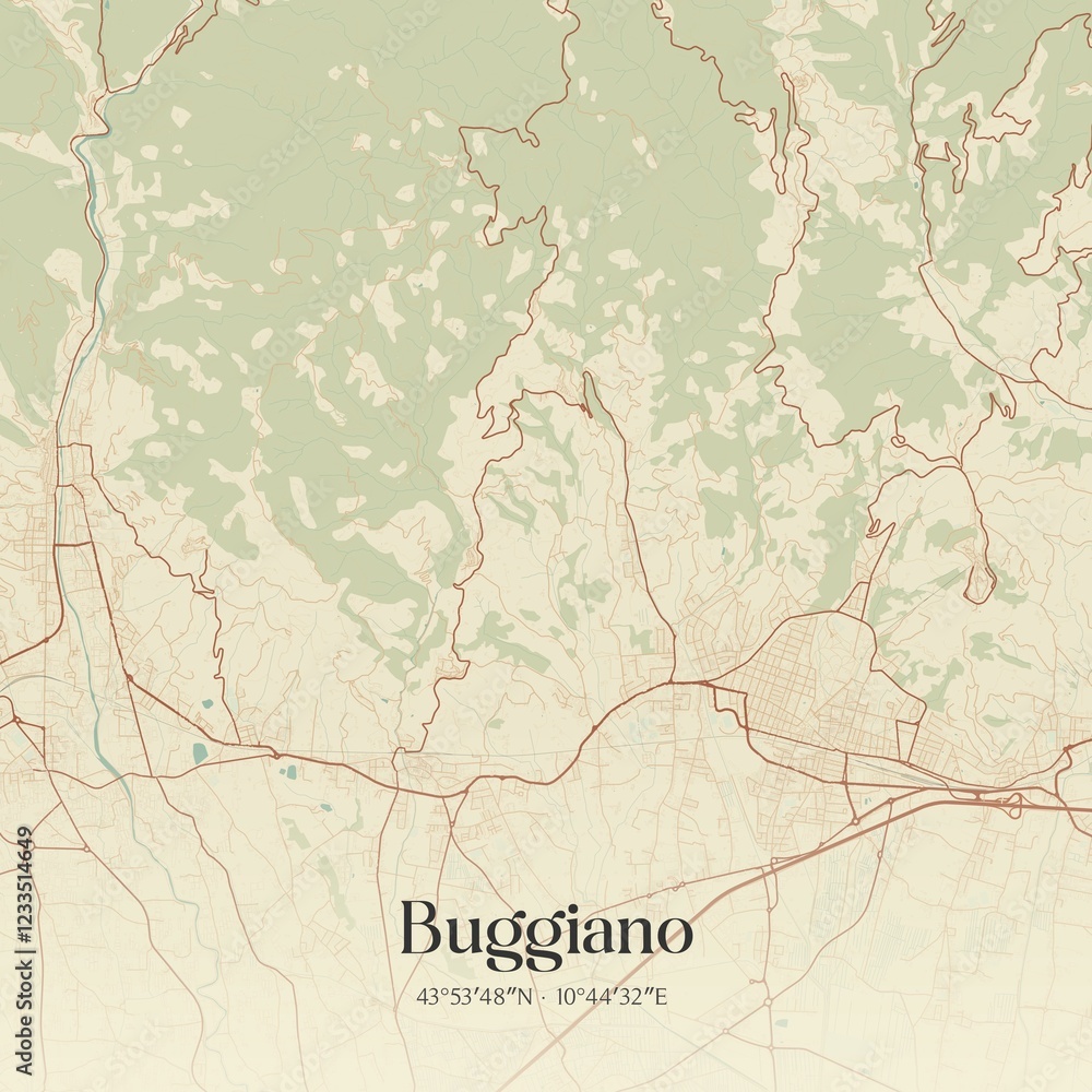 Fototapeta premium Vintage map of Buggiano, Italy.
