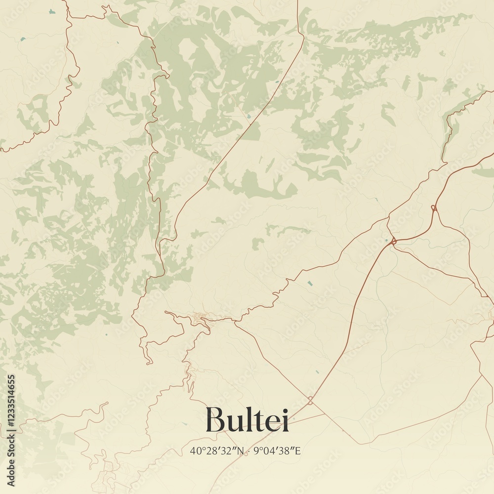 Fototapeta premium Vintage map of Bultei, Italy.