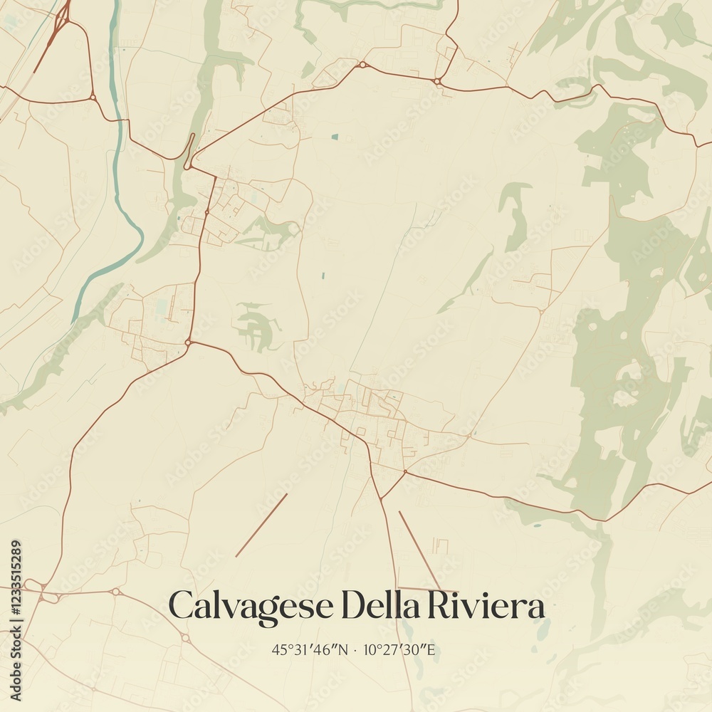 Fototapeta premium Vintage map of Calvagese Della Riviera, Italy.
