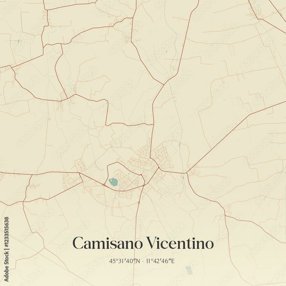 Fototapeta premium Vintage map of Camisano Vicentino, Italy.