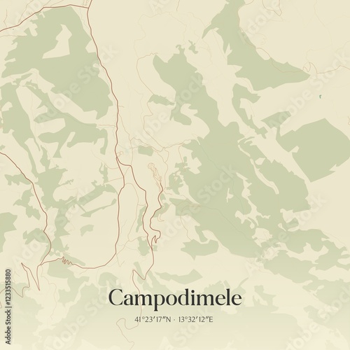 Vintage map of Campodimele, Italy.