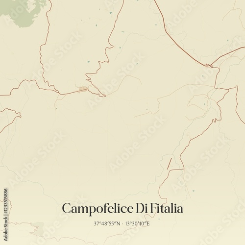 Vintage map of Campofelice Di Fitalia, Italy. photo