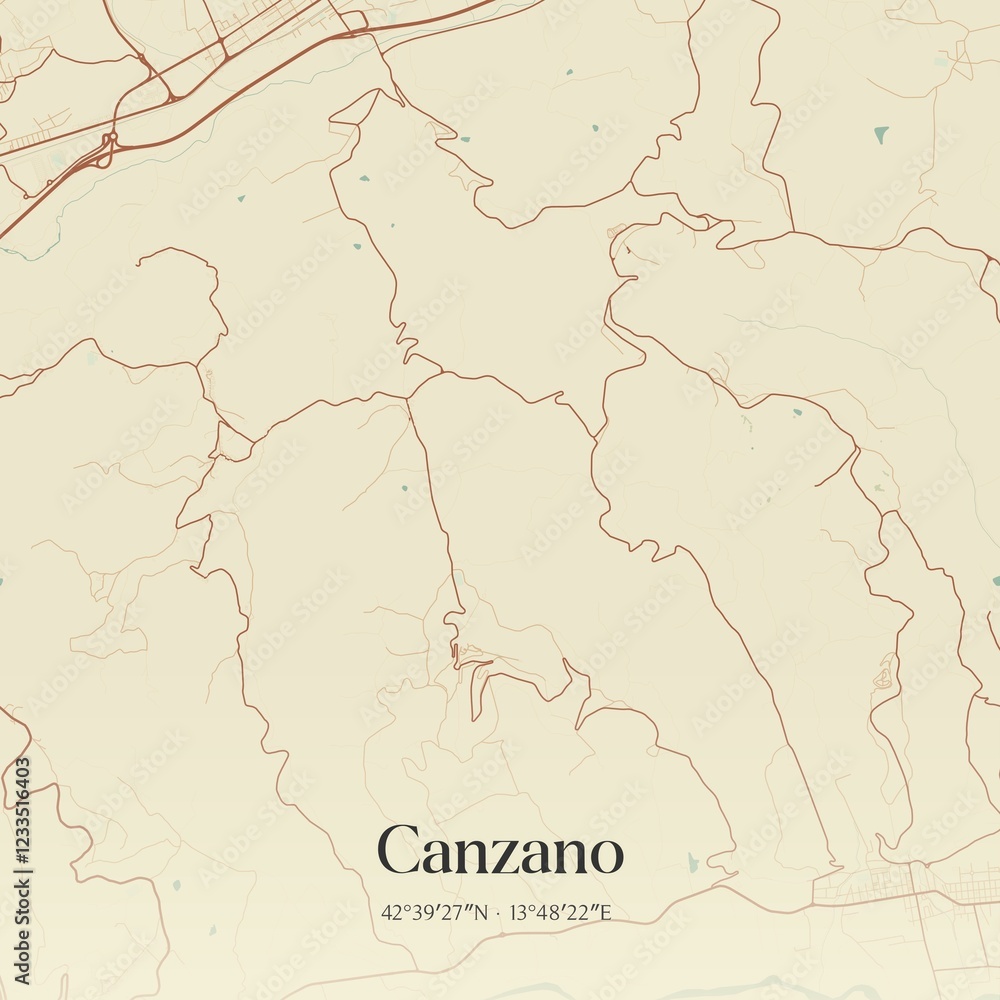 Fototapeta premium Vintage map of Canzano, Italy.