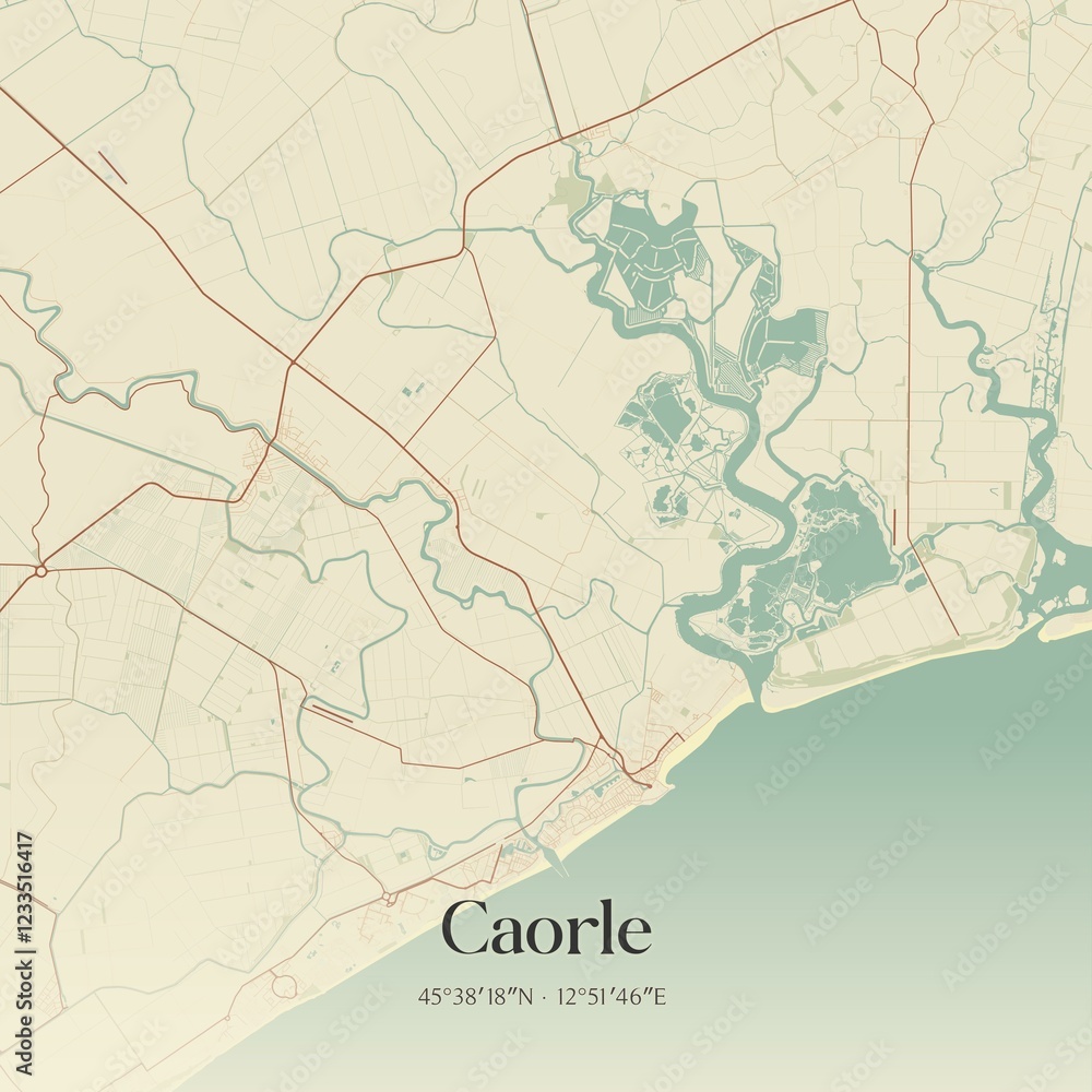 Naklejka premium Vintage map of Caorle, Italy.