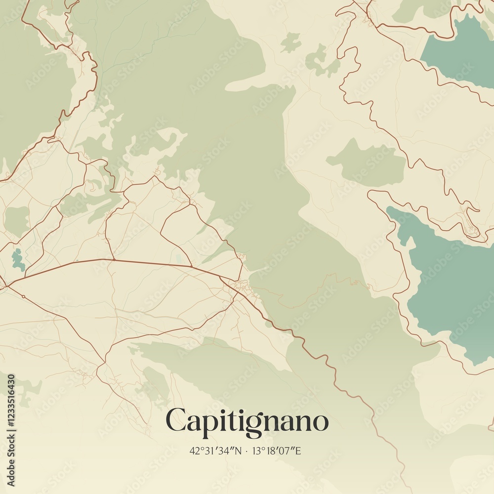 Fototapeta premium Vintage map of Capitignano, Italy.