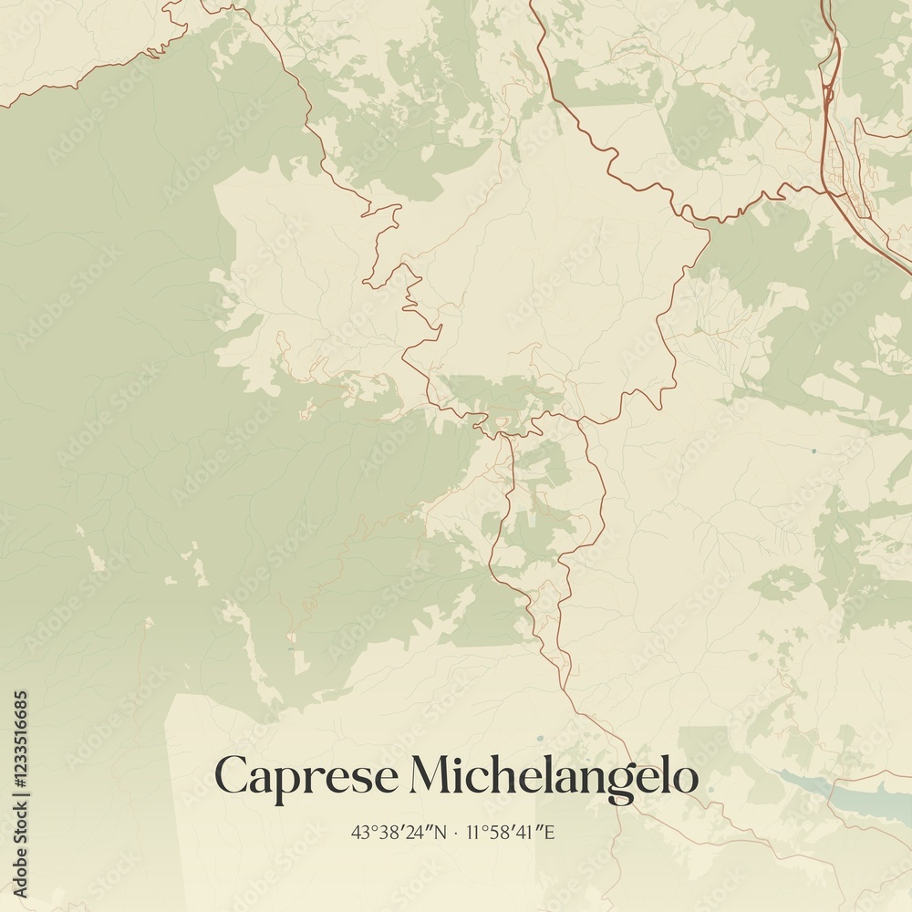 Obraz premium Vintage map of Caprese Michelangelo, Italy.