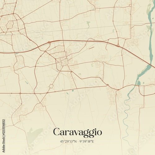 Vintage map of Caravaggio, Italy.