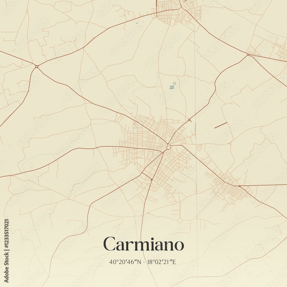Obraz premium Vintage map of Carmiano, Italy.