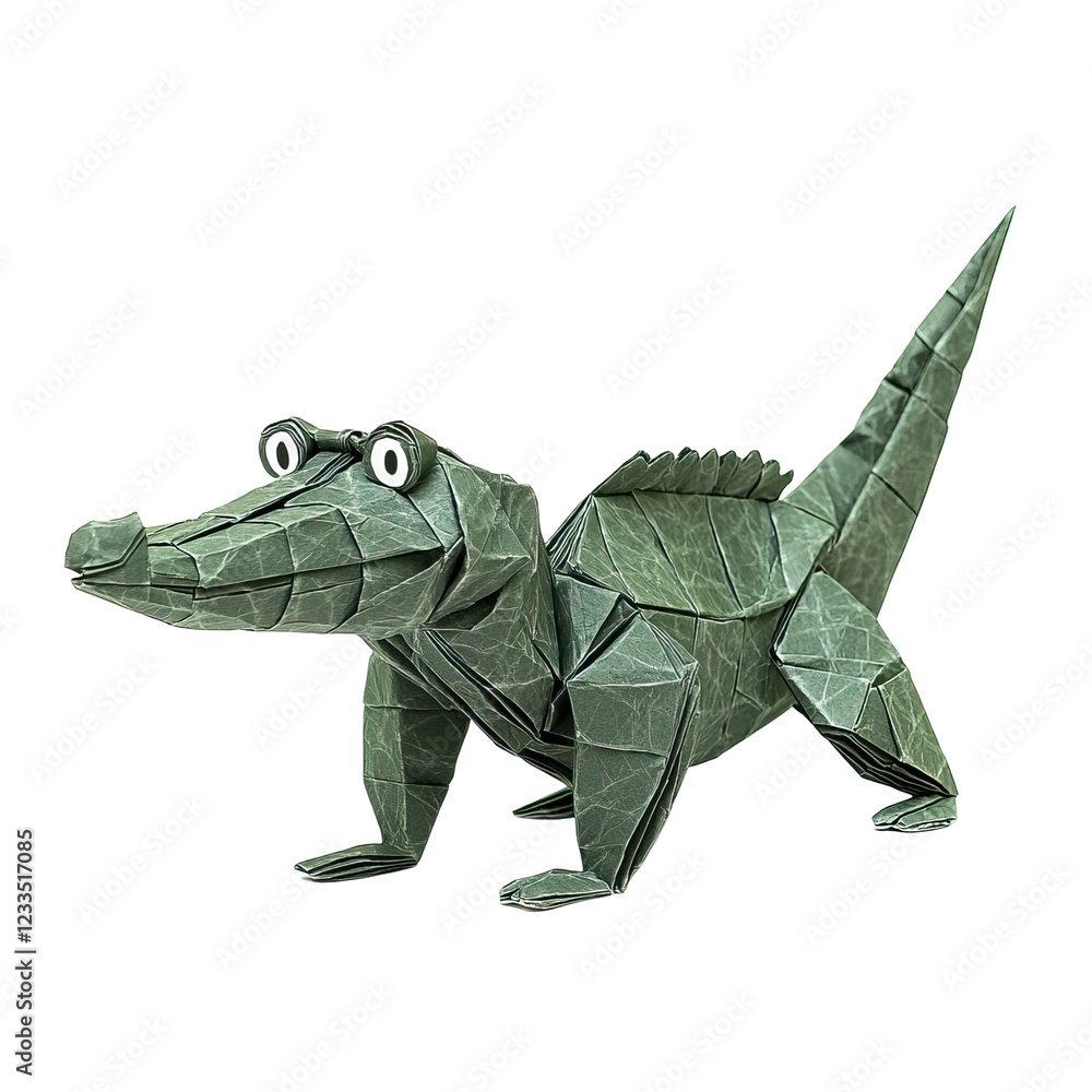 Fototapeta premium Detailed Paper Craft Gharial Model Isolated on transparent background for Art and Educational Projects