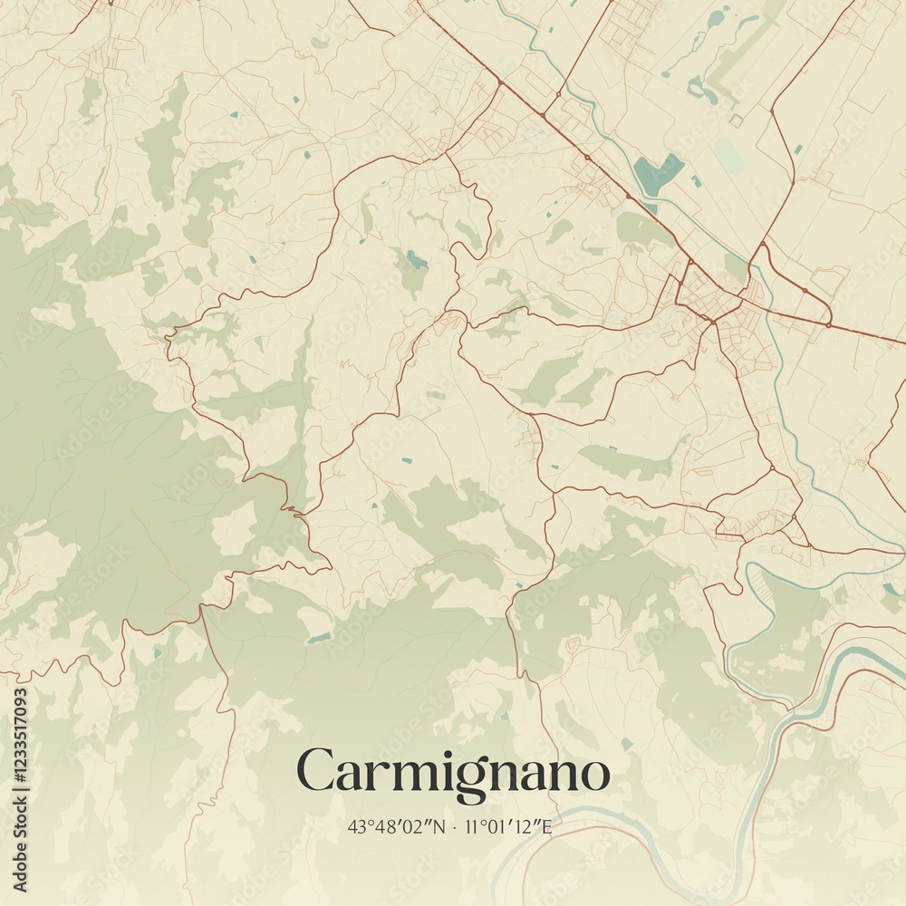 Fototapeta premium Vintage map of Carmignano, Italy.