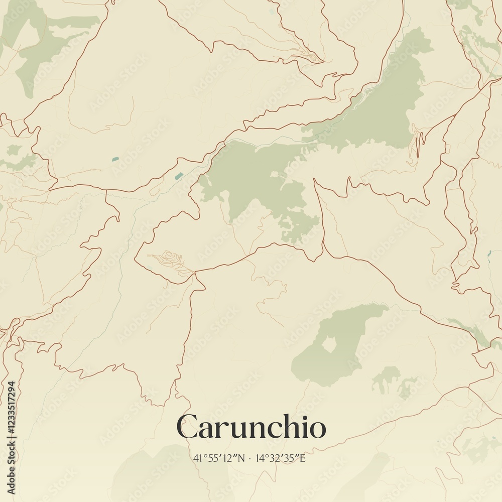 Fototapeta premium Vintage map of Carunchio, Italy.