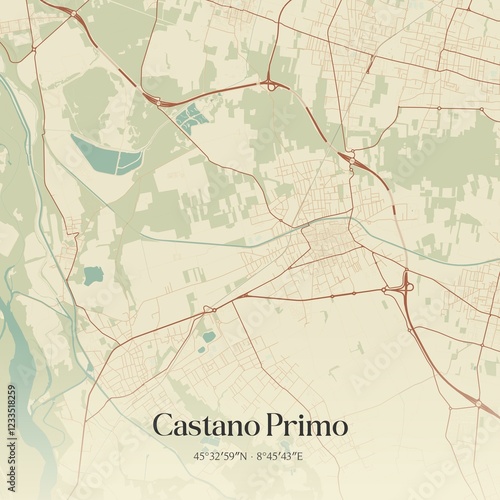 Vintage map of Castano Primo, Italy. photo