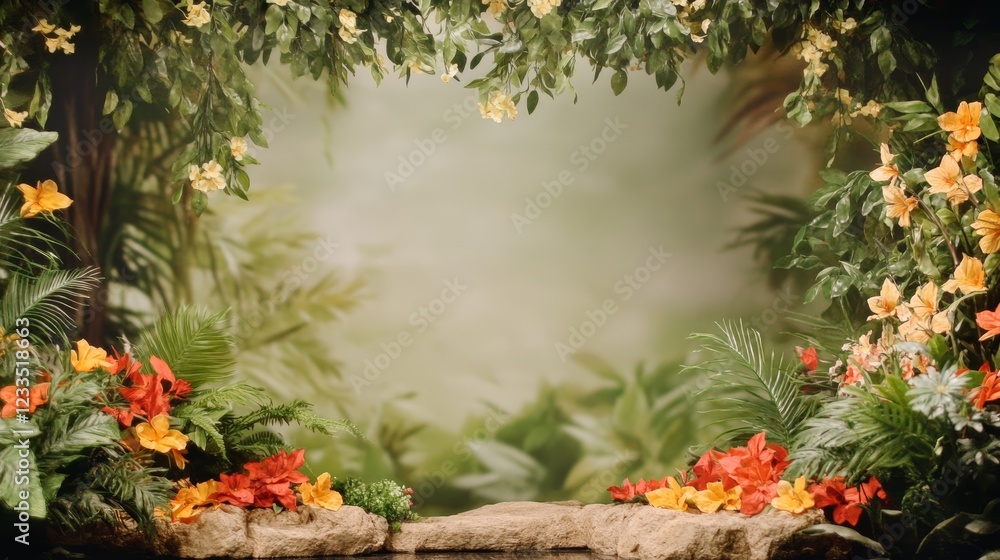 Fototapeta premium Lush Tropical Paradise Floral Frame Background
