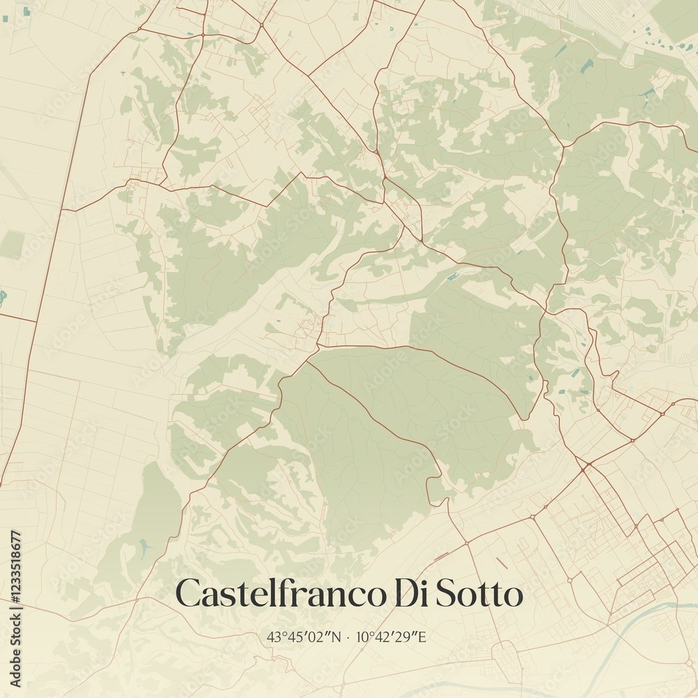 Fototapeta premium Vintage map of Castelfranco Di Sotto, Italy.