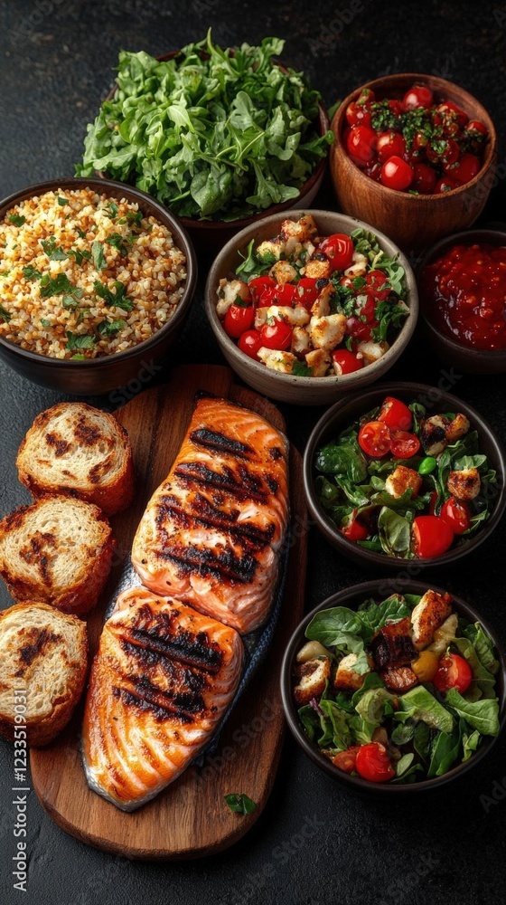 Fototapeta premium Grilled Salmon with Quinoa and Fresh Salads