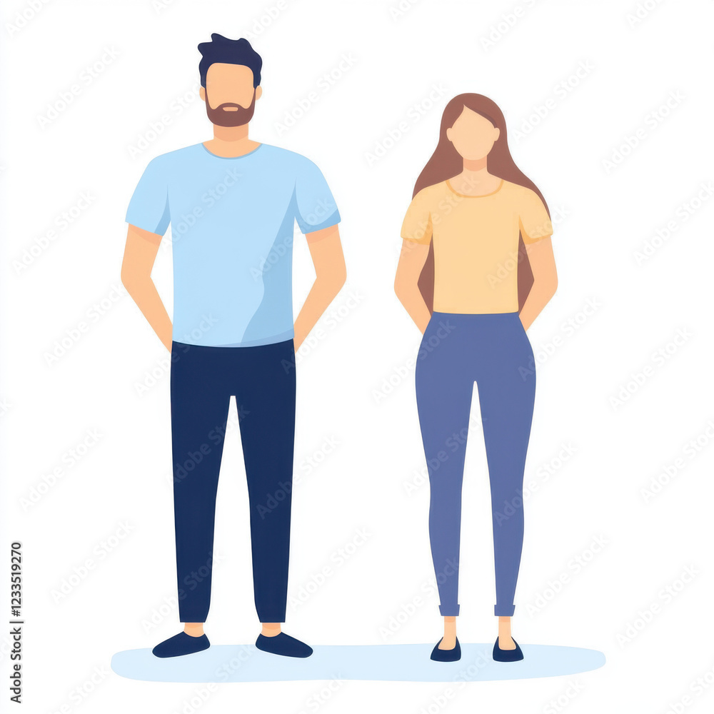 Man and women to stand on a white background flat minimalistic Man and women to stand on a white background flat minimalistic