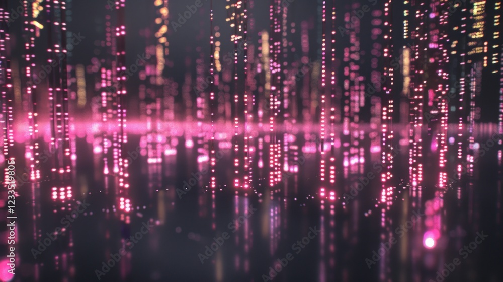 Abstract Pink Digital Cityscape: Neon Lights Reflecting in a Dark City Abstract Pink Digital Cityscape: Neon Lights Reflecting in a Dark City