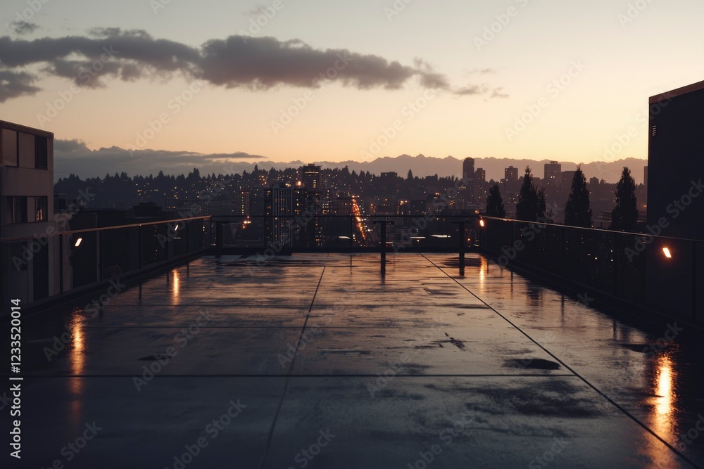 Fototapeta premium Wet Rooftop Cityscape Sunset View