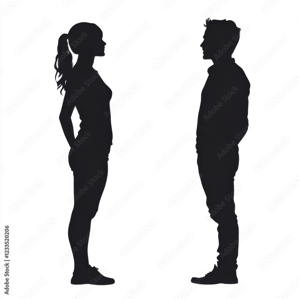 Man and women to stand silhouette on a white background Man and women to stand silhouette on a white background