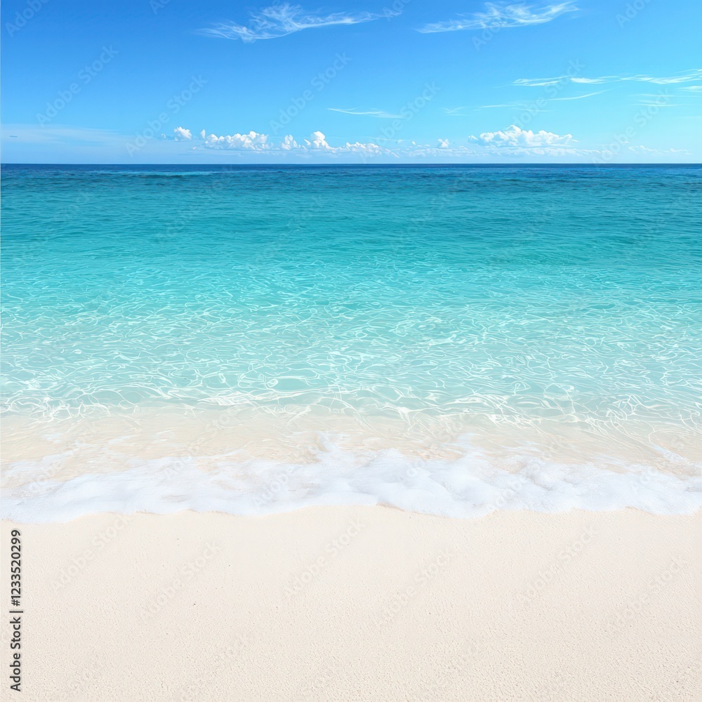 Tranquil Beach Scene with Clear Blue Ocean and Gentle Waves Under a Bright Sky Tranquil Beach Scene with Clear Blue Ocean and Gentle Waves Under a Bright Sky
