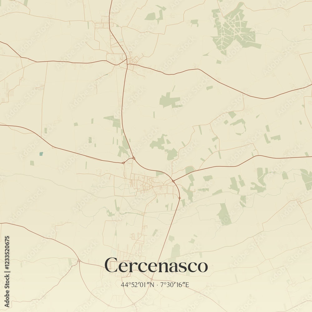 Fototapeta premium Vintage map of Cercenasco, Italy.