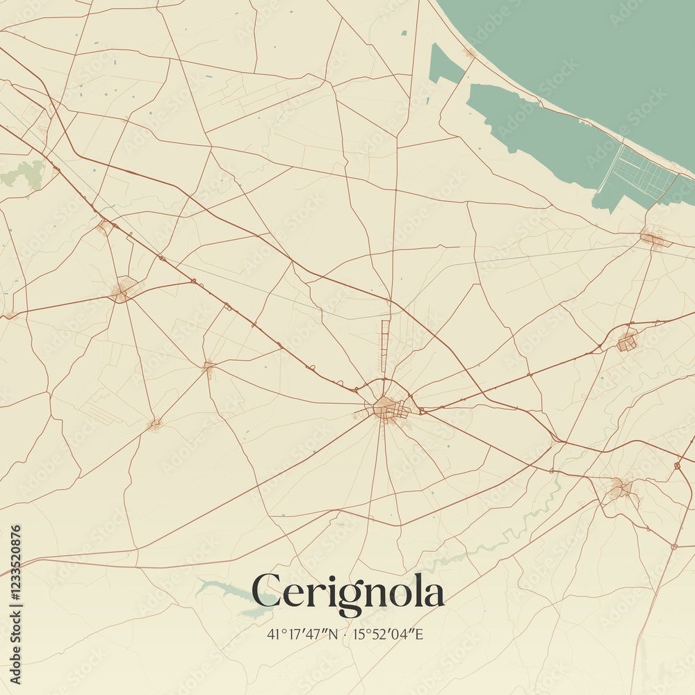 Obraz premium Vintage map of Cerignola, Italy.