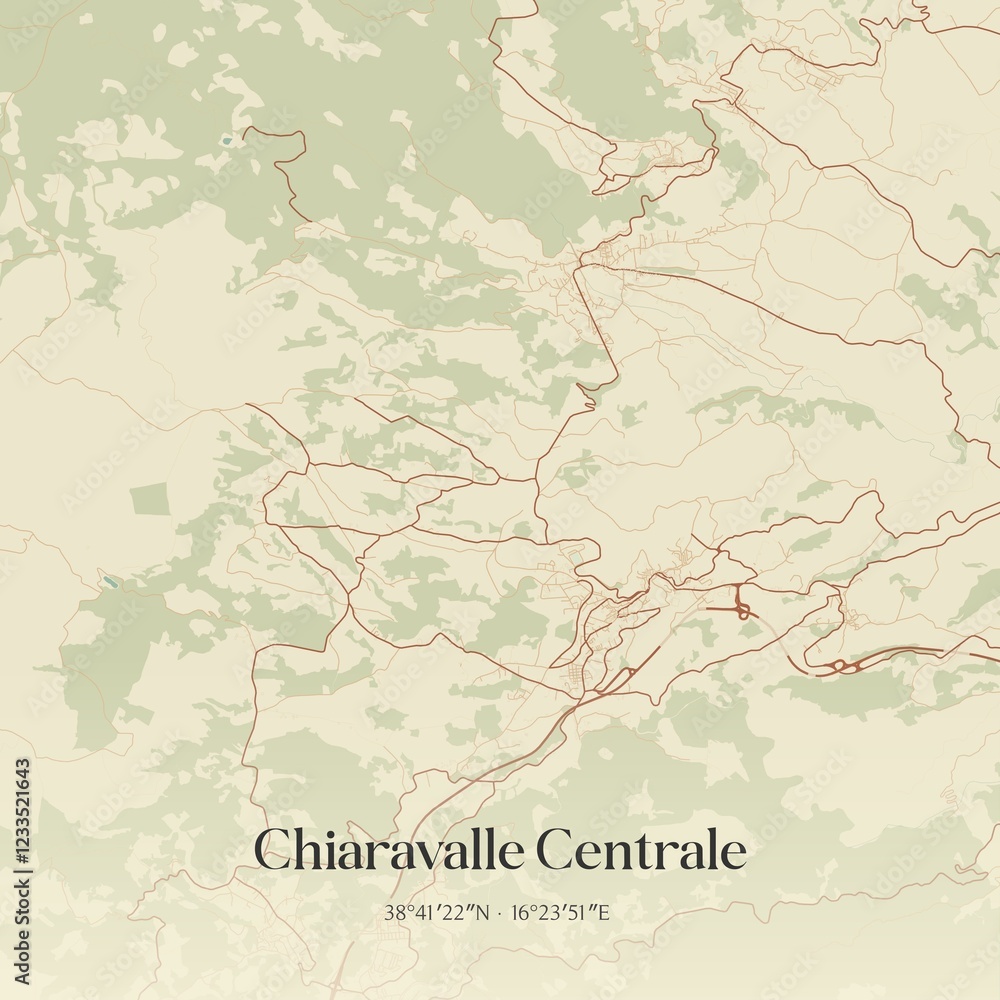 Fototapeta premium Vintage map of Chiaravalle Centrale, Italy.