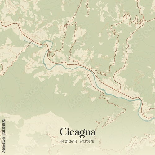 Vintage map of Cicagna, Italy. photo